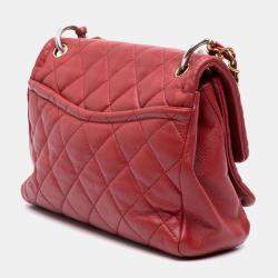 Pre Owned Chanel Red Small Quilted Lambskin Chain Link Flap