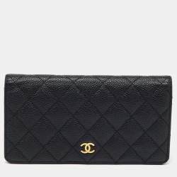 Chanel Black Quilted Caviar Leather CC L-Yen Continental Wallet
