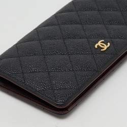Chanel Black Quilted Caviar Leather CC L-Yen Continental Wallet