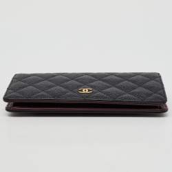 Chanel Black Quilted Caviar Leather CC L-Yen Continental Wallet