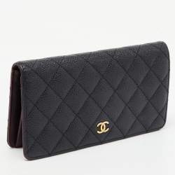 Chanel Black Quilted Caviar Leather CC L-Yen Continental Wallet