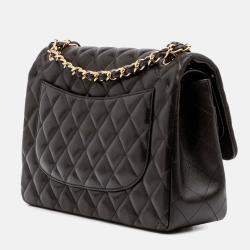 Pre Owned Chanel Black Jumbo Classic Lambskin Double Flap