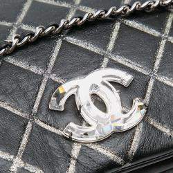 Pre Owned Chanel Black Quilted Metallic Distressed Lambskin CC Crystal Flap