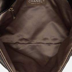 Pre Owned Chanel Black Quilted Metallic Distressed Lambskin CC Crystal Flap