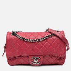 Pre Owned Chanel Pink Small Quilted Iridescent Calfskin Shiva Flap
