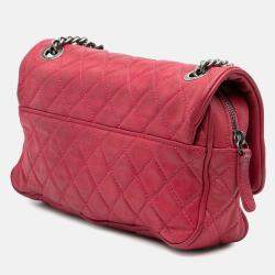 Pre Owned Chanel Pink Small Quilted Iridescent Calfskin Shiva Flap