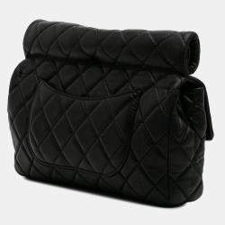 Pre Owned Chanel Black Reissue 2.55 Metallic Lambskin Roll Clutch