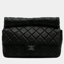 Pre Owned Chanel Black Reissue 2.55 Metallic Lambskin Roll Clutch