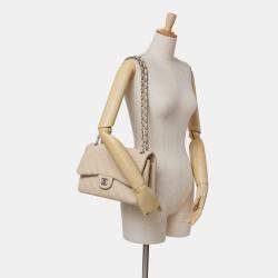 Pre Owned Chanel Beige Jumbo Classic Caviar Double Flap