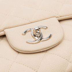 Pre Owned Chanel Beige Jumbo Classic Caviar Double Flap