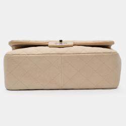 Pre Owned Chanel Beige Jumbo Classic Caviar Double Flap