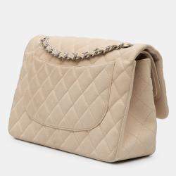 Pre Owned Chanel Beige Jumbo Classic Caviar Double Flap