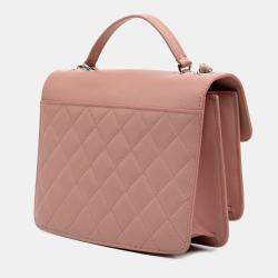 Pre Owned Chanel Pink Large Quilted Goatskin CC Box Flap