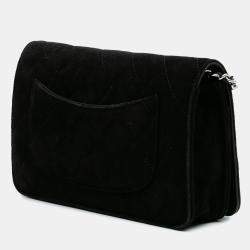 Chanel Black Quilted Suede Cocostellar Wallet on Chain
