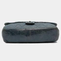 Pre Owned Chanel Blue Jumbo Iridescent Calfskin In The Mix Flap