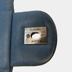 Pre Owned Chanel Blue Jumbo Iridescent Calfskin In The Mix Flap