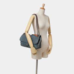 Pre Owned Chanel Blue Jumbo Iridescent Calfskin In The Mix Flap