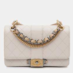Chanel White CC Stitched Calfskin Chain Flap