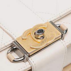 Chanel White CC Stitched Calfskin Chain Flap