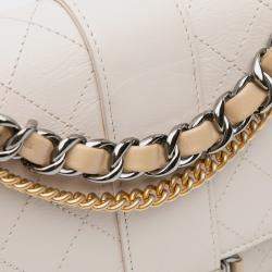 Chanel White CC Stitched Calfskin Chain Flap