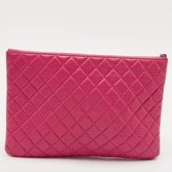 Chanel Fuchsia Quilted Perforated Leather Large O Case Pouch