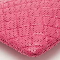 Chanel Fuchsia Quilted Perforated Leather Large O Case Pouch