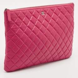 Chanel Fuchsia Quilted Perforated Leather Large O Case Pouch