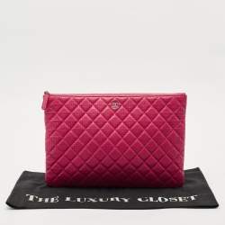 Chanel Fuchsia Quilted Perforated Leather Large O Case Pouch