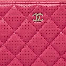Chanel Fuchsia Quilted Perforated Leather Large O Case Pouch