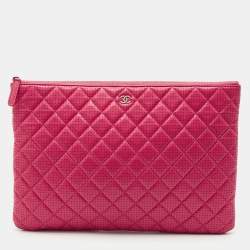Chanel Fuchsia Quilted Perforated Leather Large O Case Pouch