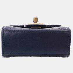 Chanel Navy Blue Mini Goatskin Chic Pearls Clutch On Chain