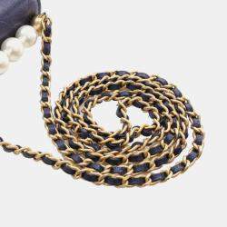 Chanel Navy Blue Mini Goatskin Chic Pearls Clutch On Chain