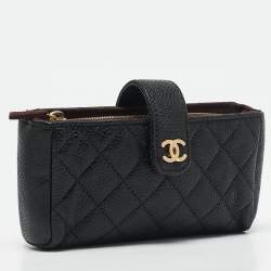 Pre Owned Chanel Black Quilted Caviar Leather CC O Phone Pouch