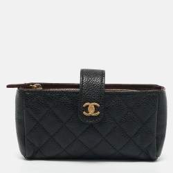 Pre Owned Chanel Black Quilted Caviar Leather CC O Phone Pouch