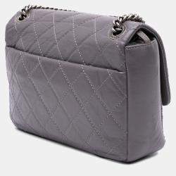 Pre Owned Chanel Purple Quilted Aged Calfskin CC Square Flap