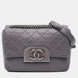 Pre Owned Chanel Purple Quilted Aged Calfskin CC Square Flap