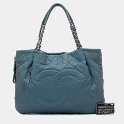 Chanel Blue Quilted Caviar Expandable Zip Tote