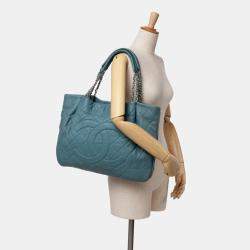 Chanel Blue Quilted Caviar Expandable Zip Tote