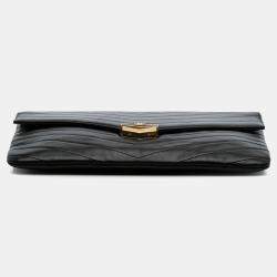 Chanel Black Paris Hamburg Chevron Lambskin Clutch
