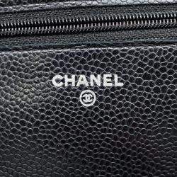 Chanel Black Caviar Leather Quilted Classic Wallet On Chain