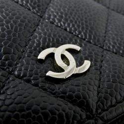 Chanel Black Caviar Leather Quilted Classic Wallet On Chain
