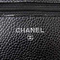 Chanel Black Caviar Leather Quilted Classic Wallet On Chain