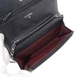 Chanel Black Caviar Leather Quilted Classic Wallet On Chain