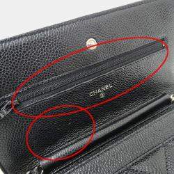 Chanel Black Caviar Leather Quilted Classic Wallet On Chain