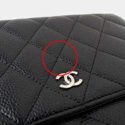 Chanel Black Caviar Leather Quilted Classic Wallet On Chain