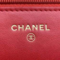 Chanel Red/Pink Multicolor Tweed Quilted Reissue Wallet On Chain 