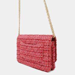 Chanel Red/Pink Multicolor Tweed Quilted Reissue Wallet On Chain 
