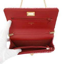 Chanel Red/Pink Multicolor Tweed Quilted Reissue Wallet On Chain 