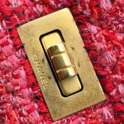 Chanel Red/Pink Multicolor Tweed Quilted Reissue Wallet On Chain 