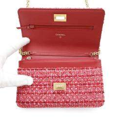 Chanel Red/Pink Multicolor Tweed Quilted Reissue Wallet On Chain 